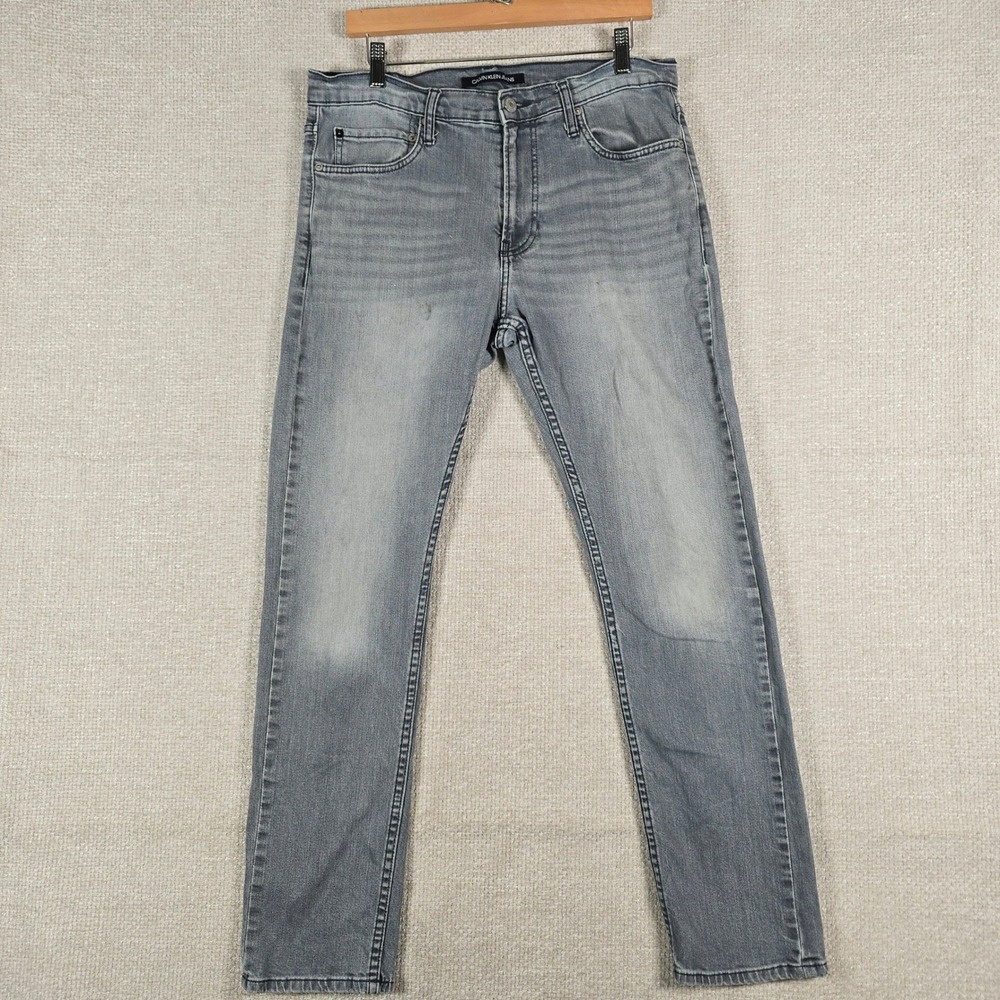 Calvin Klein Jeans Mens 34x32 Grey CKJ‎ 026 Slim Fit Denim Pants